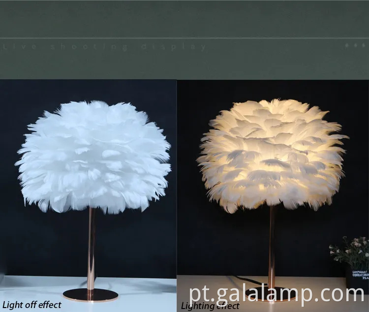 Lâmpada de mesa de penas de ouro rosa elegante para quartos elegantes